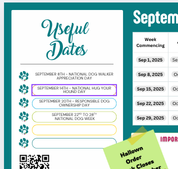 2025/2026 Dog Grooming Schedule - (A5 Digital Download)