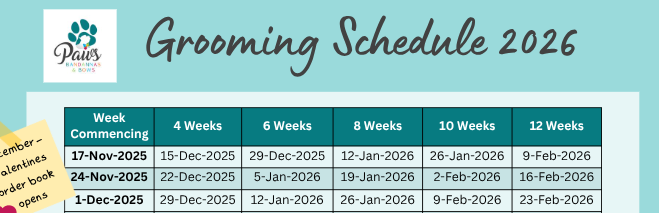 Grooming Schedule 2026