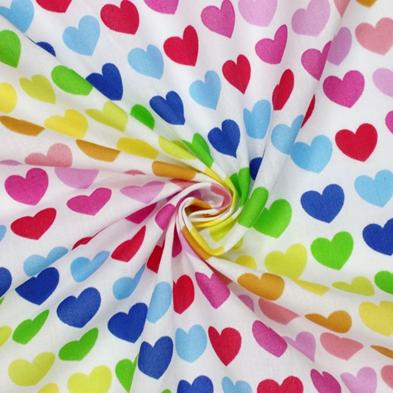 bold rainbow heart fabric